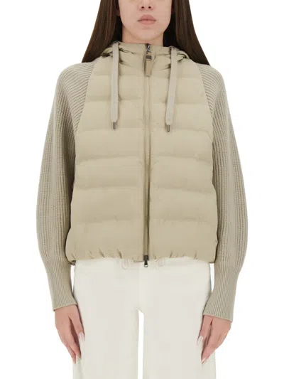 Brunello Cucinelli Down Jacket With Knitted Sleeves