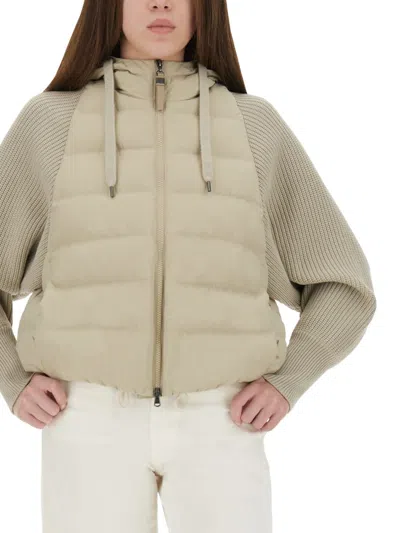 Brunello Cucinelli Down Jacket With Knitted Sleeves