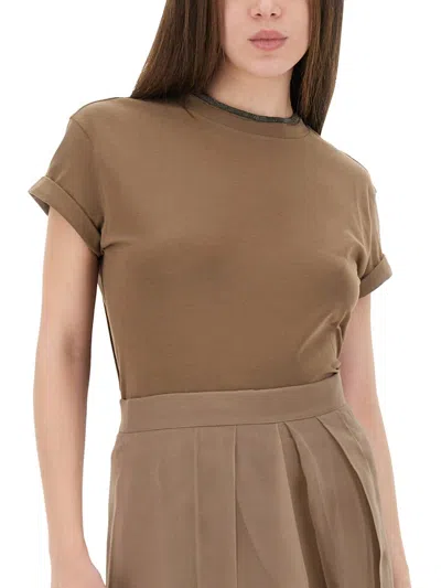 Brunello Cucinelli Refined Cotton Jersey T-shirt With Timeless Appeal In Brown