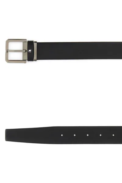 Montblanc Men Black Leather Belt In Black