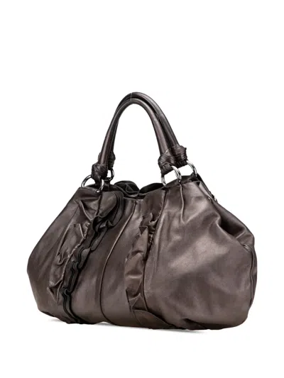 Pre-owned Prada 2000-2025 Metallic Nappa Mordore Ruffle Tote Bag
