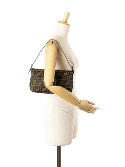 Pre-owned Fendi 2000-2010 Zucca Canvas Double Flap Shoulder Bag