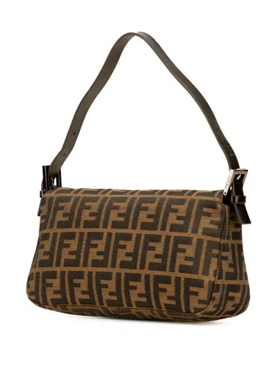 Pre-owned Fendi 2000-2010 Zucca Canvas Double Flap Shoulder Bag