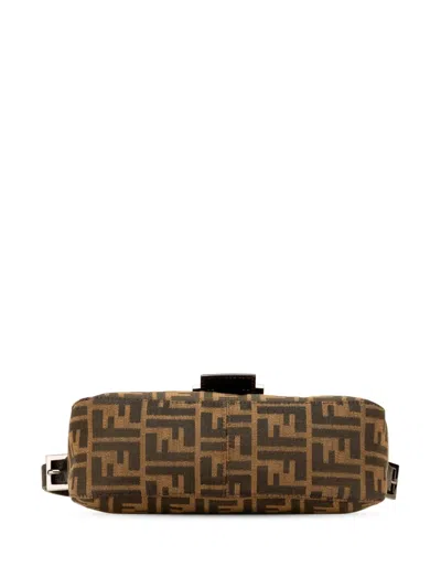 Pre-owned Fendi 2000-2010 Zucca Canvas Double Flap Shoulder Bag