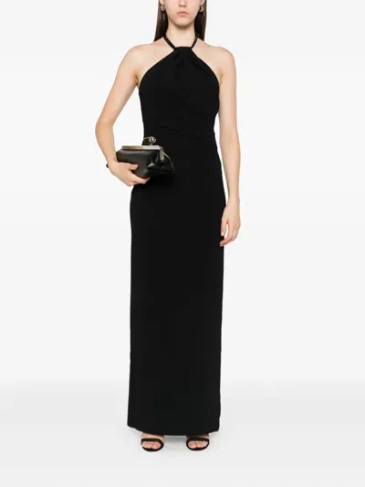 Solace London Riva Halterneck Draped Maxi Dress In Black