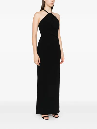 Solace London Riva Halterneck Draped Maxi Dress In Black