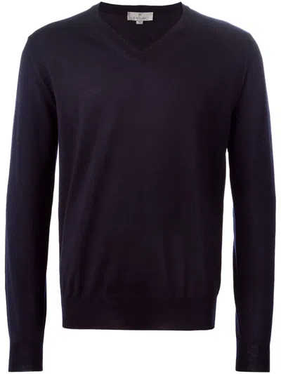 Canali V-neck Sweater In Blue