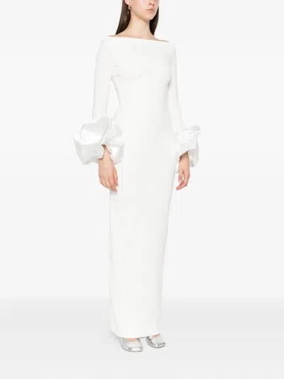 Solace London Talia Ruffle-cuff Maxi Dress In White