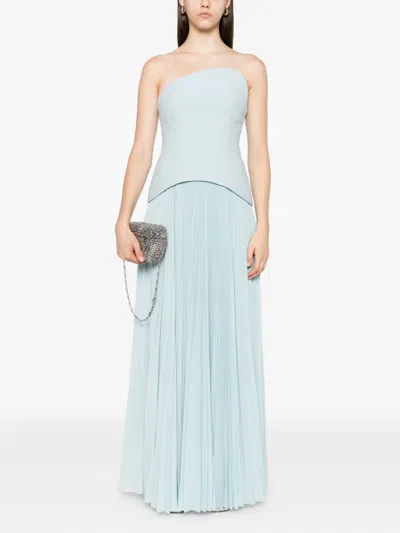 Solace London Britt Strapless Pleated Dress In Blue