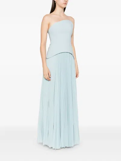 Solace London Britt Strapless Pleated Dress In Blue