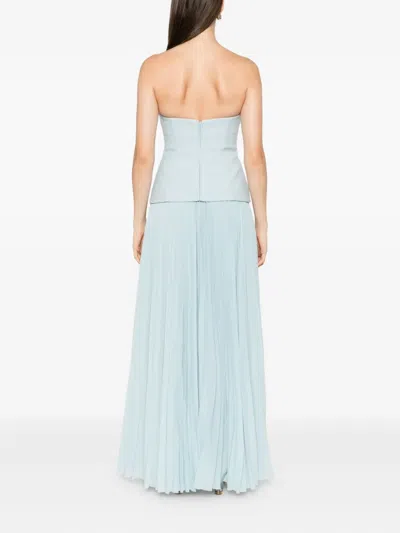 Solace London Britt Strapless Pleated Dress In Blue