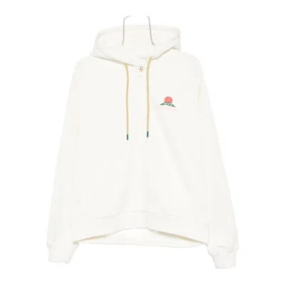 Casablanca Zip-up Hooded Sweatshirt With Patterned Accents In White
