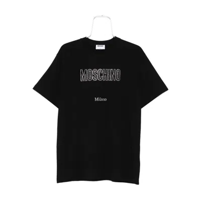 Moschino Crystal Logo Crew Neck T-shirt With Short Sleeves In Black