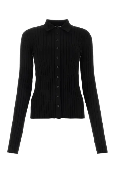 Nensi Dojaka Straight-point Collar Pleated Top In Black
