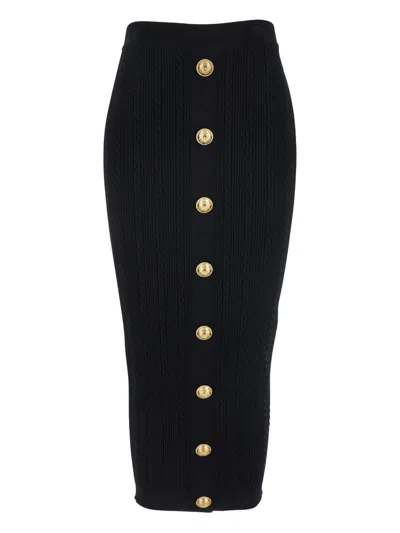 Balmain Cable-knit Button-embellished Midi Skirt