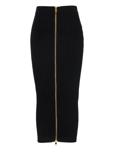 Balmain Cable-knit Button-embellished Midi Skirt