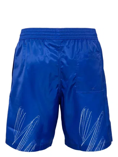 Off-white Solid Color Arrow Surfer Swim Shorts With Printed Logo In Blue