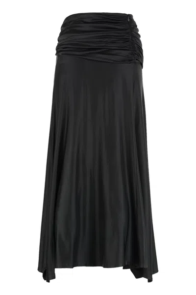 Rabanne Draped Satin Midi Skirt With High Waist In Black