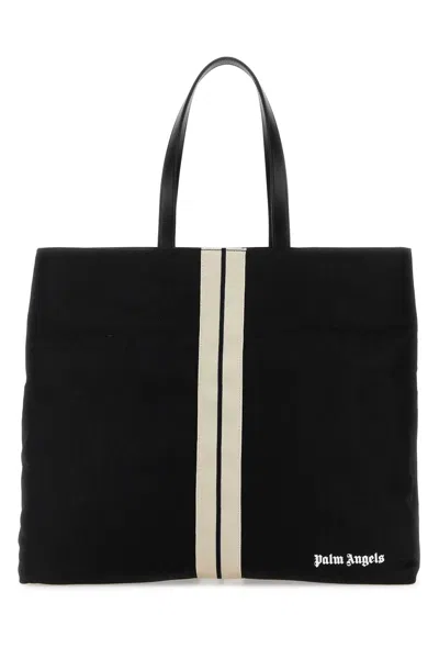 Palm Angels Man Black Canvas Shopping Bag In Black