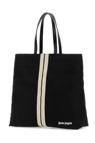 Palm Angels Man Black Canvas Shopping Bag In Black