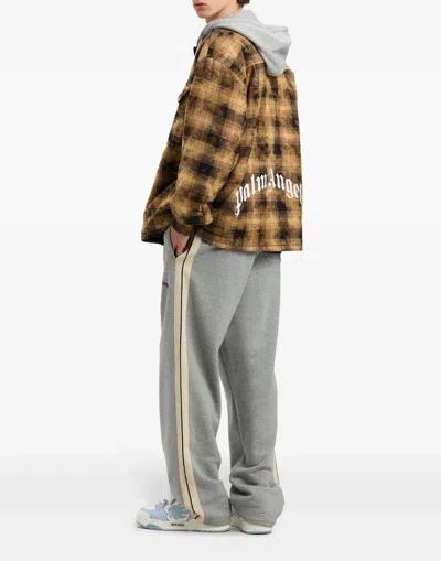 Palm Angels Curved Logo Check Overshirt Jacket In Brown