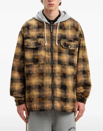 Palm Angels Curved Logo Check Overshirt Jacket In Brown