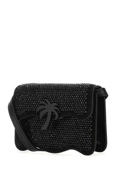 Palm Angels Woman Embellished Leather Micro Palm Beach Crossbody Bag In Black