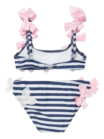 Seliniaction Bow-embellished Striped Bikini In Black