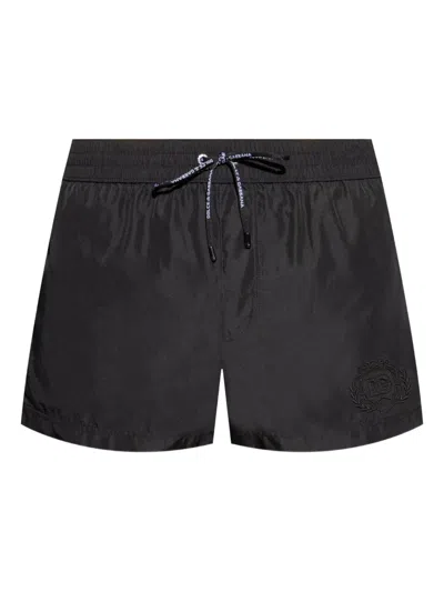 Dolce & Gabbana Logo-embroidered Drawstring Swim Shorts In Black