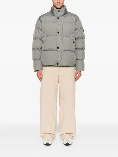 Stone Island Crinkle Reps Ny Padded High Collar Jacket In Gray