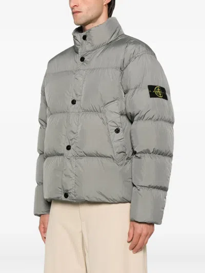 Stone Island Crinkle Reps Ny Padded High Collar Jacket In Gray