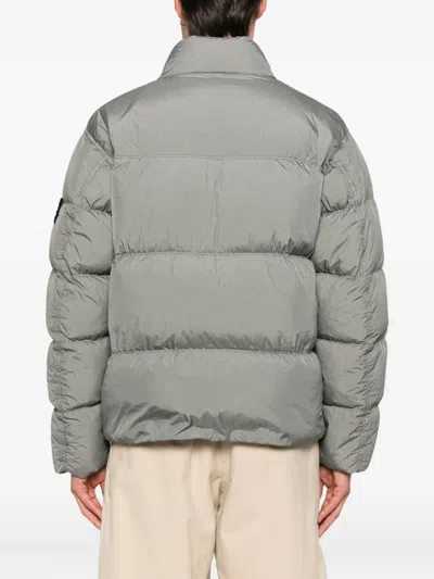 Stone Island Crinkle Reps Ny Padded High Collar Jacket In Gray