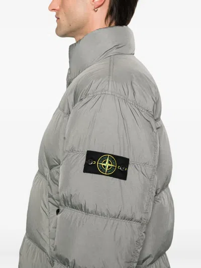 Stone Island Crinkle Reps Ny Padded High Collar Jacket In Gray