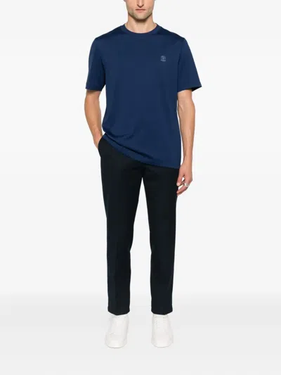 Brunello Cucinelli Classic Round Neck Cotton T-shirt In Blue
