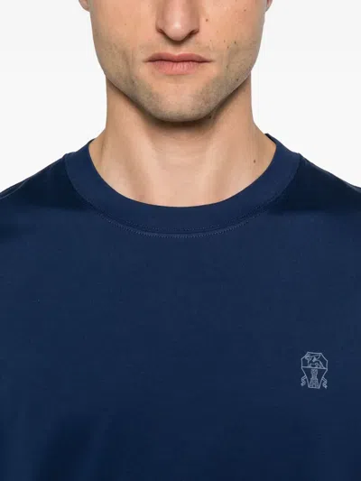 Brunello Cucinelli Classic Round Neck Cotton T-shirt In Blue