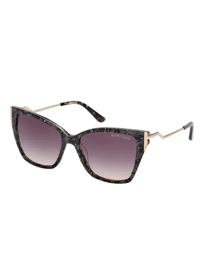 Marciano Glitter-embellished Cat-eye Sunglasses In Black