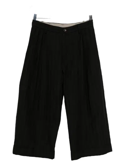 Ziggy Chen Striped Cropped Trousers In Black