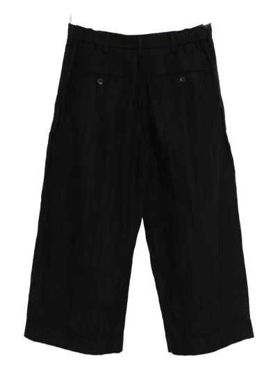 Ziggy Chen Striped Cropped Trousers In Black