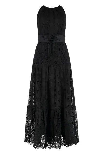 Pinko La Cura Broderie Anglaise Dress In Black