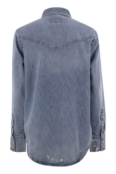 Polo Ralph Lauren Western Shirt In Irregular Denim In Blue