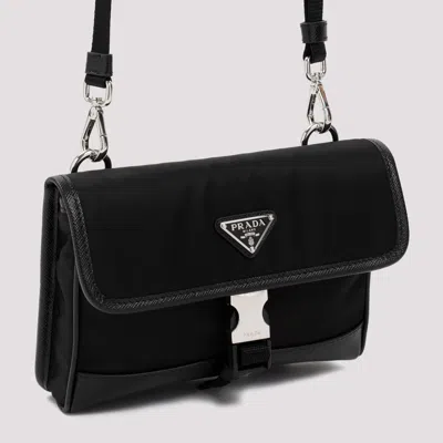 Prada Black Re-nylon And Saffiano Phone Holder In Black