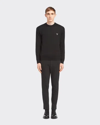 Prada Mens Blue Superfine Crewneck Wool Sweatshirt