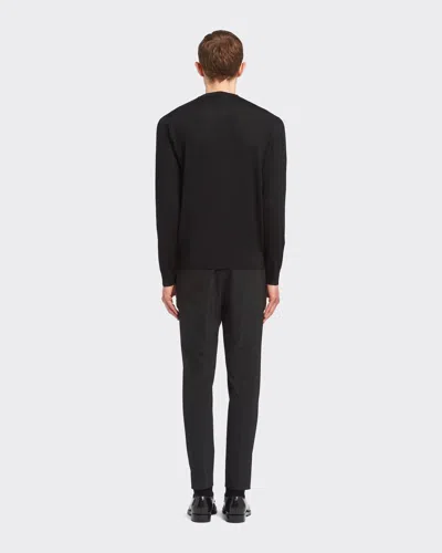 Prada Mens Blue Superfine Crewneck Wool Sweatshirt