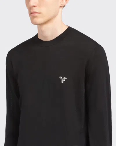 Prada Mens Blue Superfine Crewneck Wool Sweatshirt