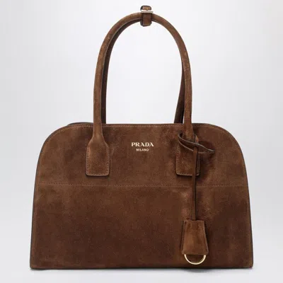 Prada Medium Shopping Bag In Cacao Colour Suede