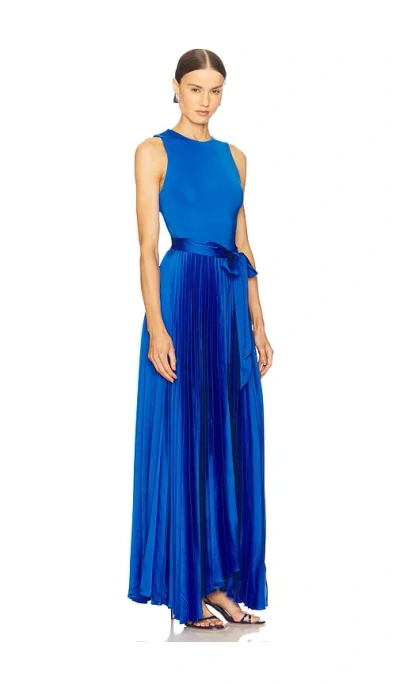 Alice And Olivia Chara Sleeveless Pleated Maxi Dress In Blue