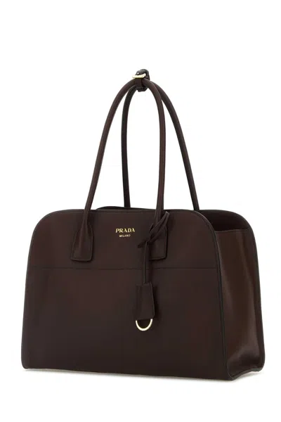 Prada Aubergine Leather Medium Shopping Bag