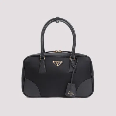 Prada Re-edition 1978 Medium Re-nylon And Saffiano Leather Two-handle Bag In Black