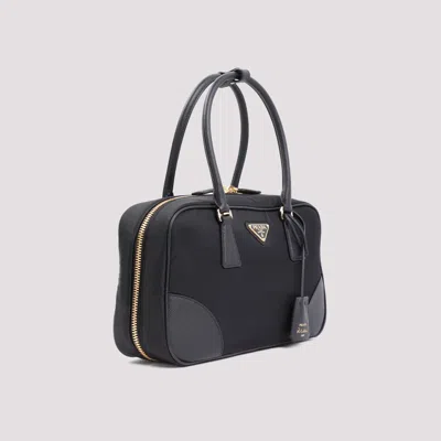 Prada Re-edition 1978 Medium Re-nylon And Saffiano Leather Two-handle Bag In Black