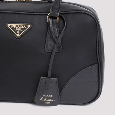 Prada Re-edition 1978 Medium Re-nylon And Saffiano Leather Two-handle Bag In Black